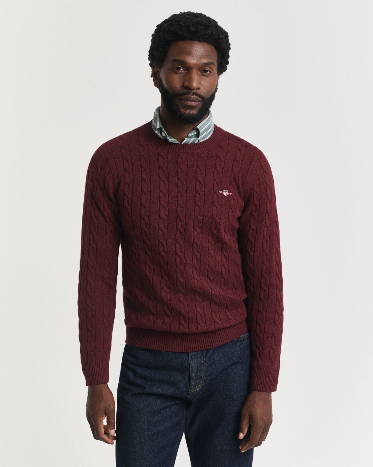 Pull col rond en maille torsadée de coton