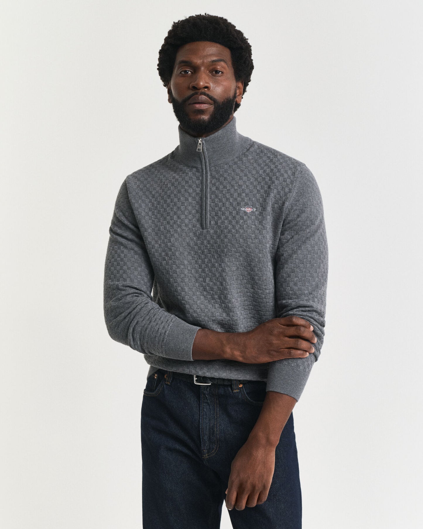 Pull demi-zip micro-texturé