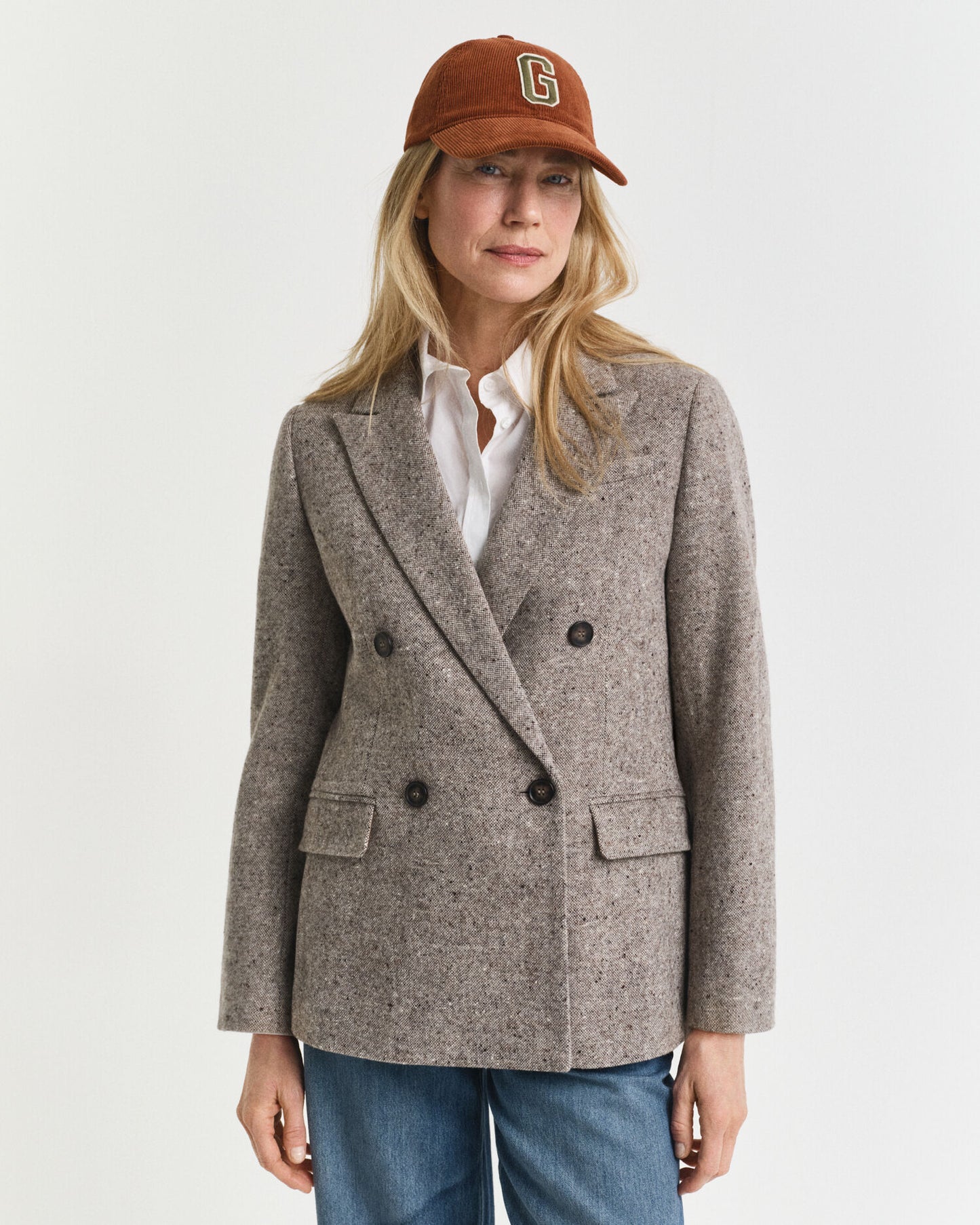 Blazer en laine texturée coupe droite