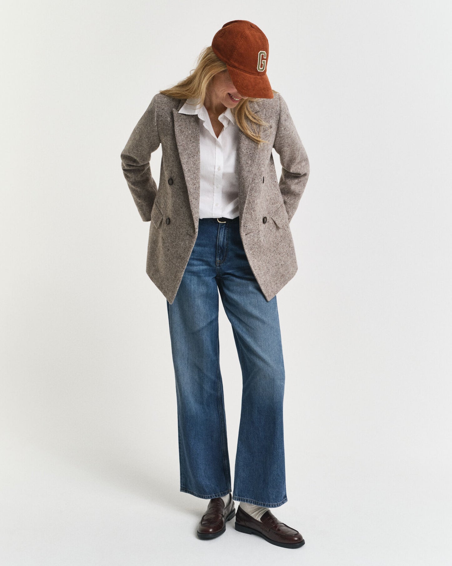Blazer en laine texturée coupe droite