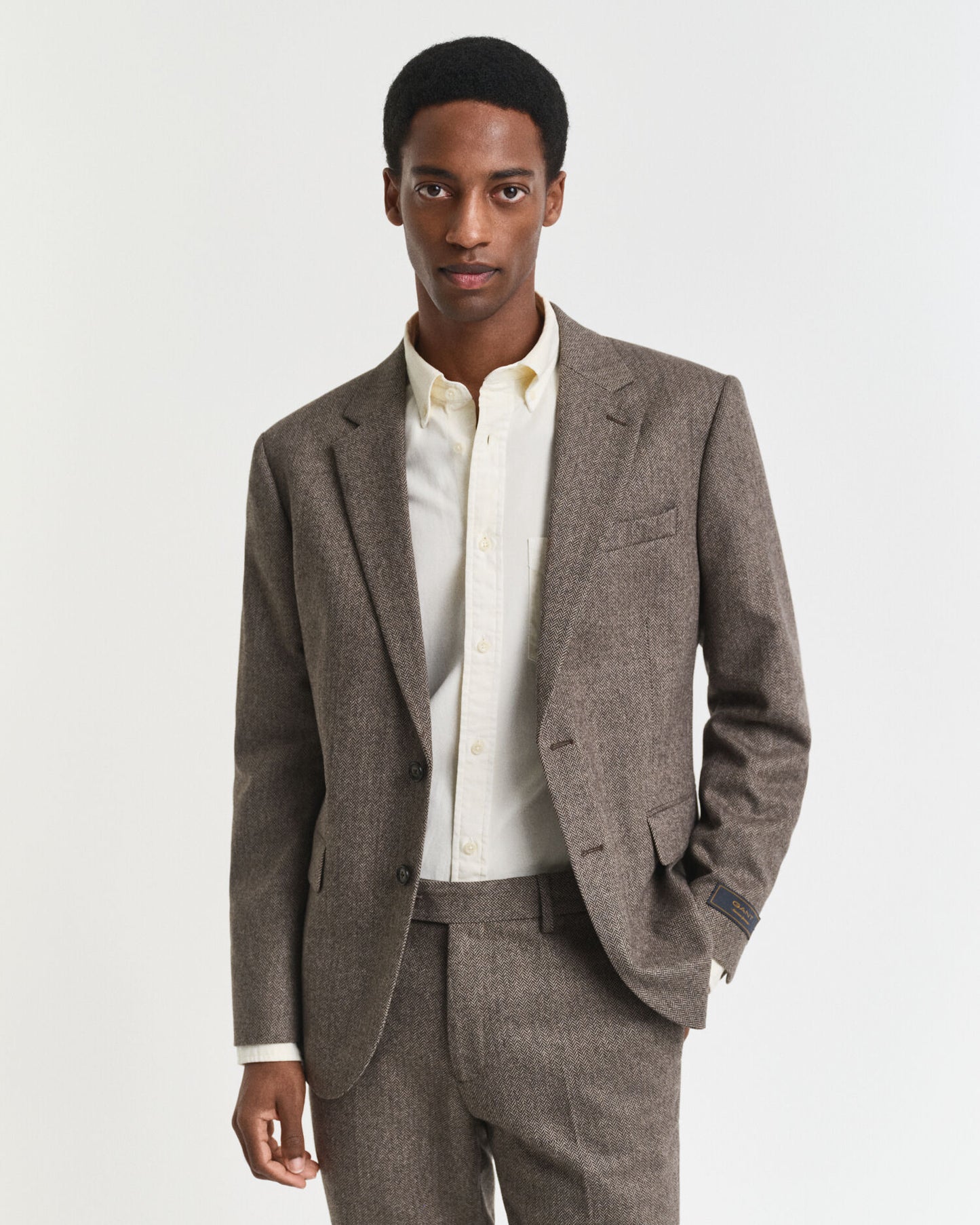 Veste de costume en flanelle à chevrons coupe ajustée