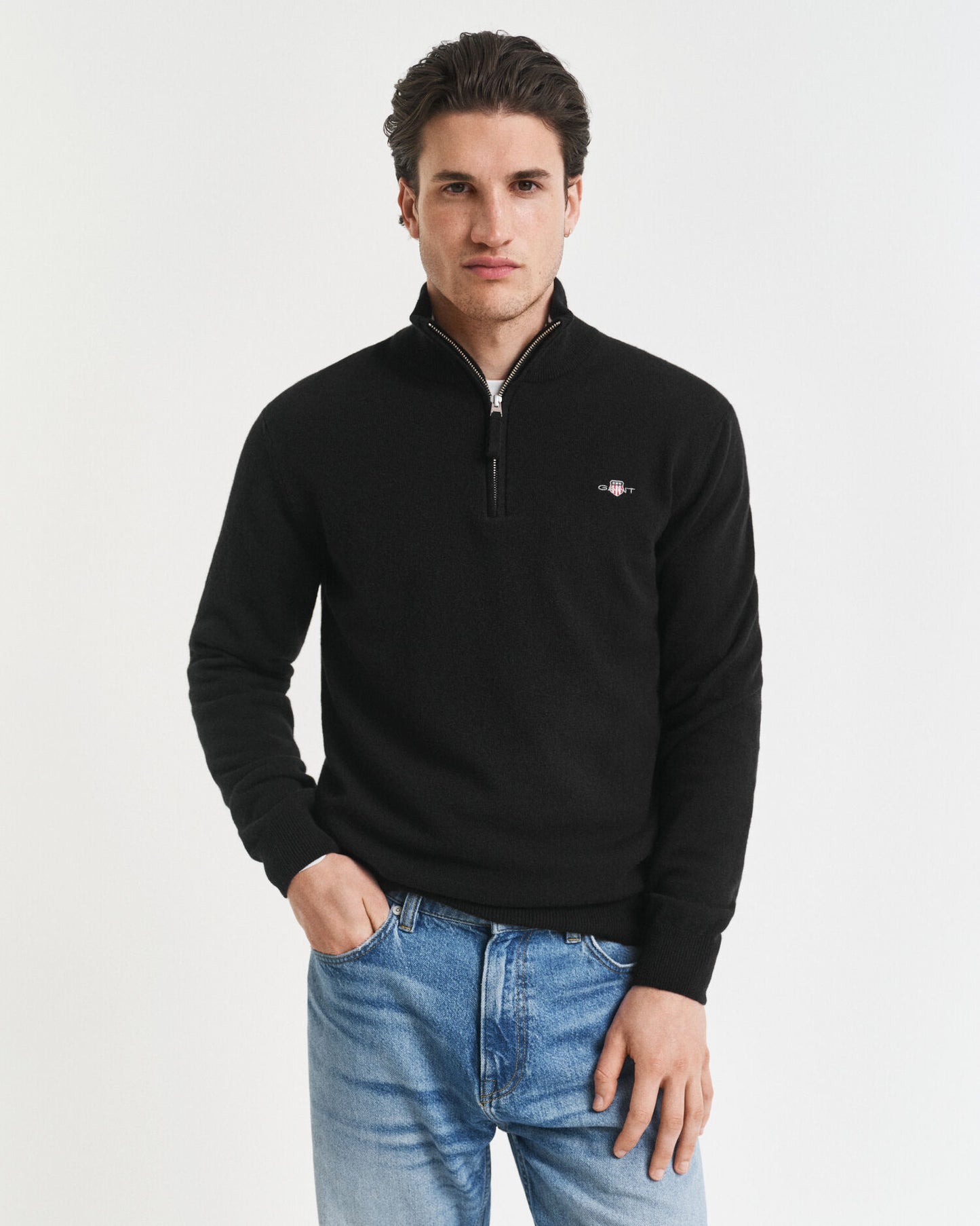 Halb-Zip-Pullover aus extrafeiner Lammwolle