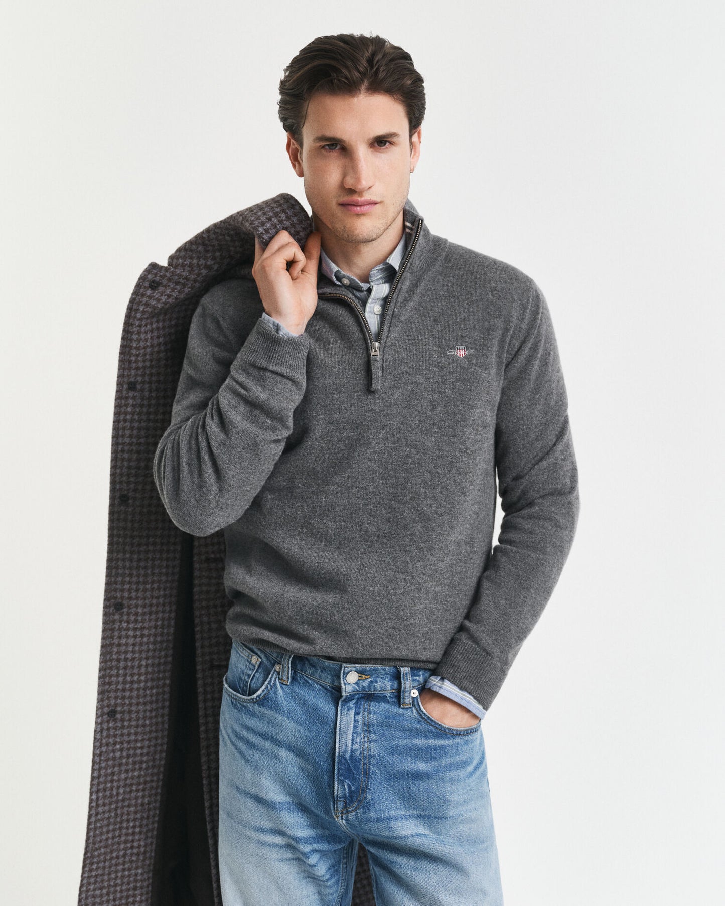 Halb-Zip-Pullover aus extrafeiner Lammwolle