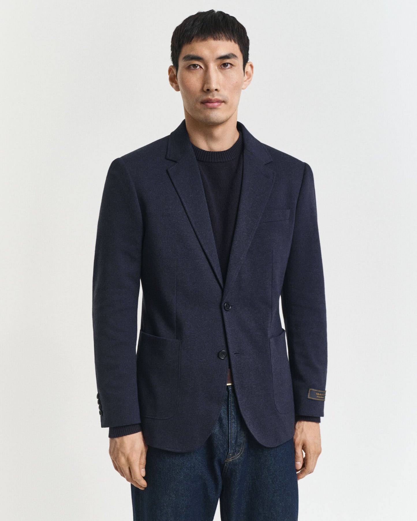 Slim Fit Zweifarbiger Jersey-Piqué-Blazer