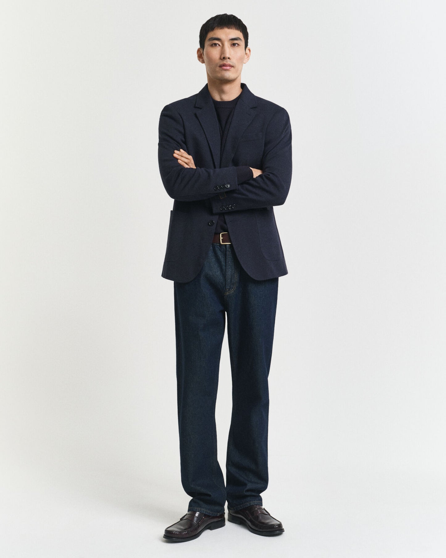 Slim Fit Zweifarbiger Jersey-Piqué-Blazer