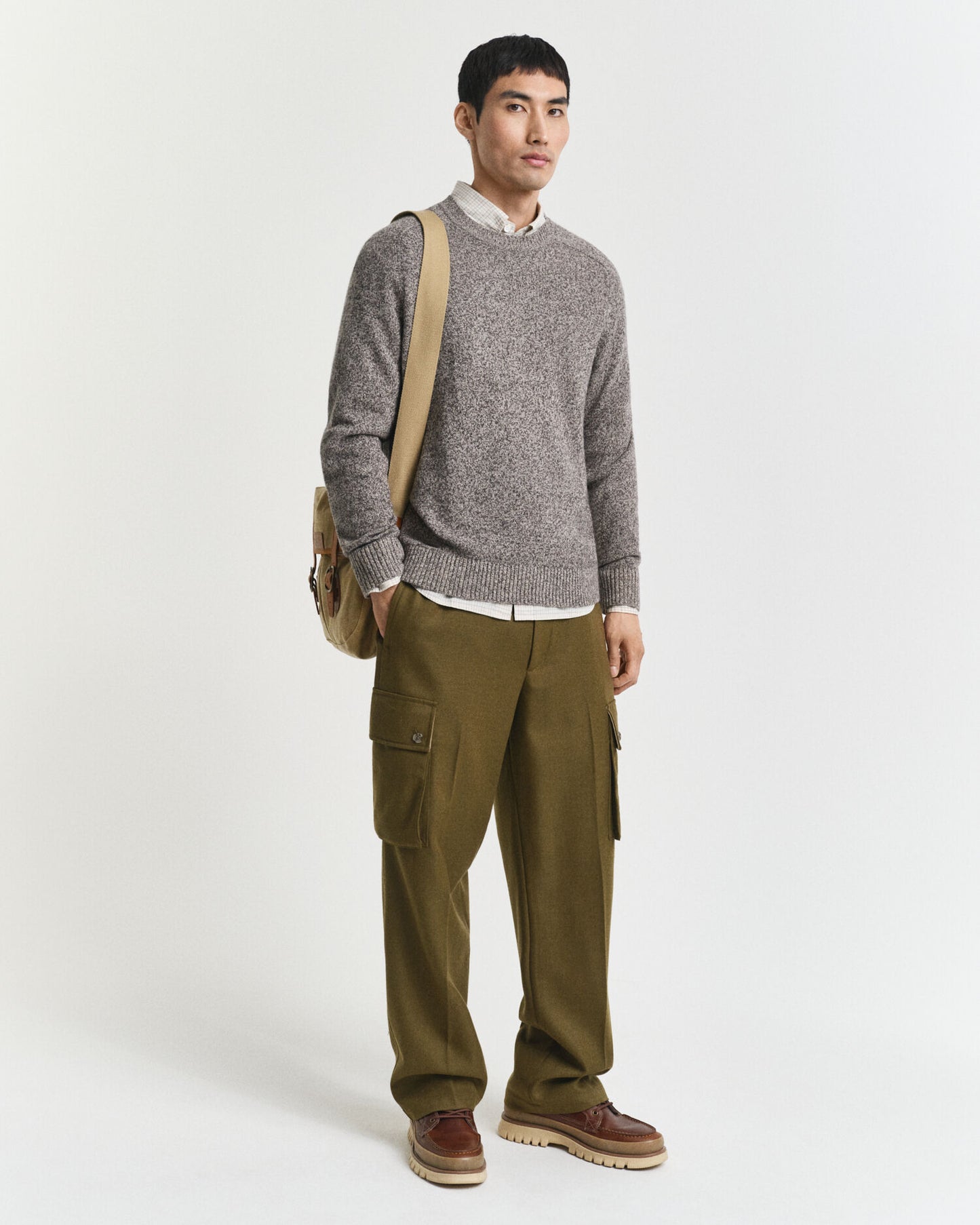 Pullover aus Wollmischung mit Mouliné-Rundhalsausschnitt