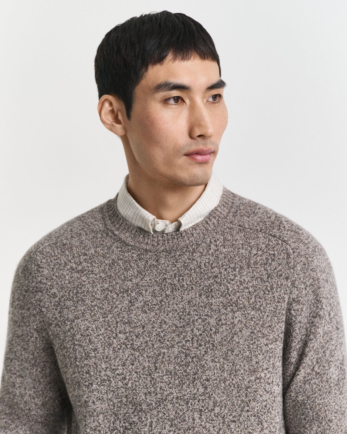 Pullover aus Wollmischung mit Mouliné-Rundhalsausschnitt