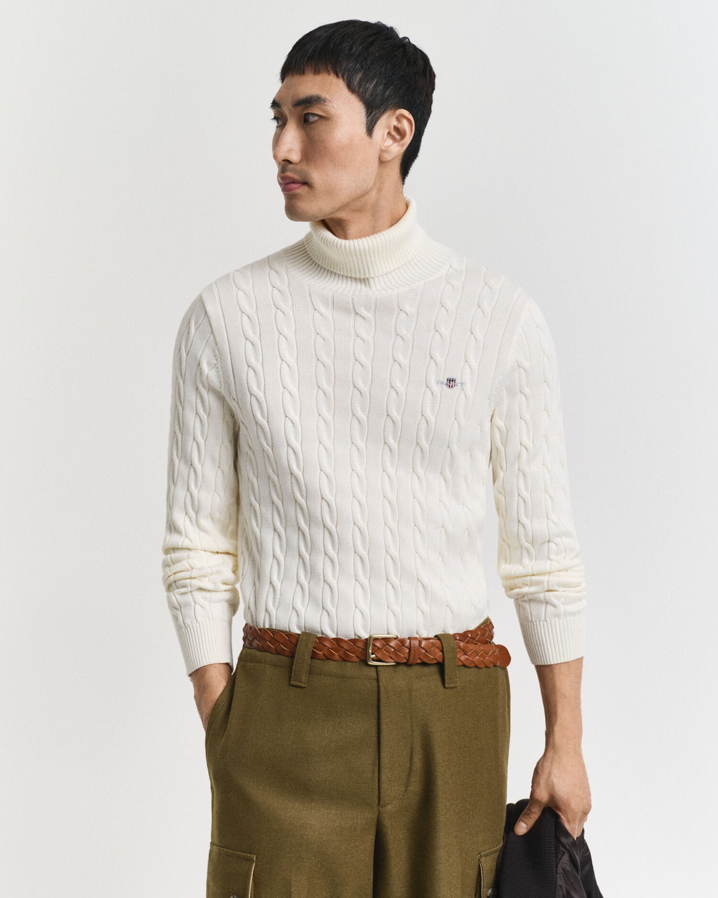 Pull col roulé en maille torsadée de coton