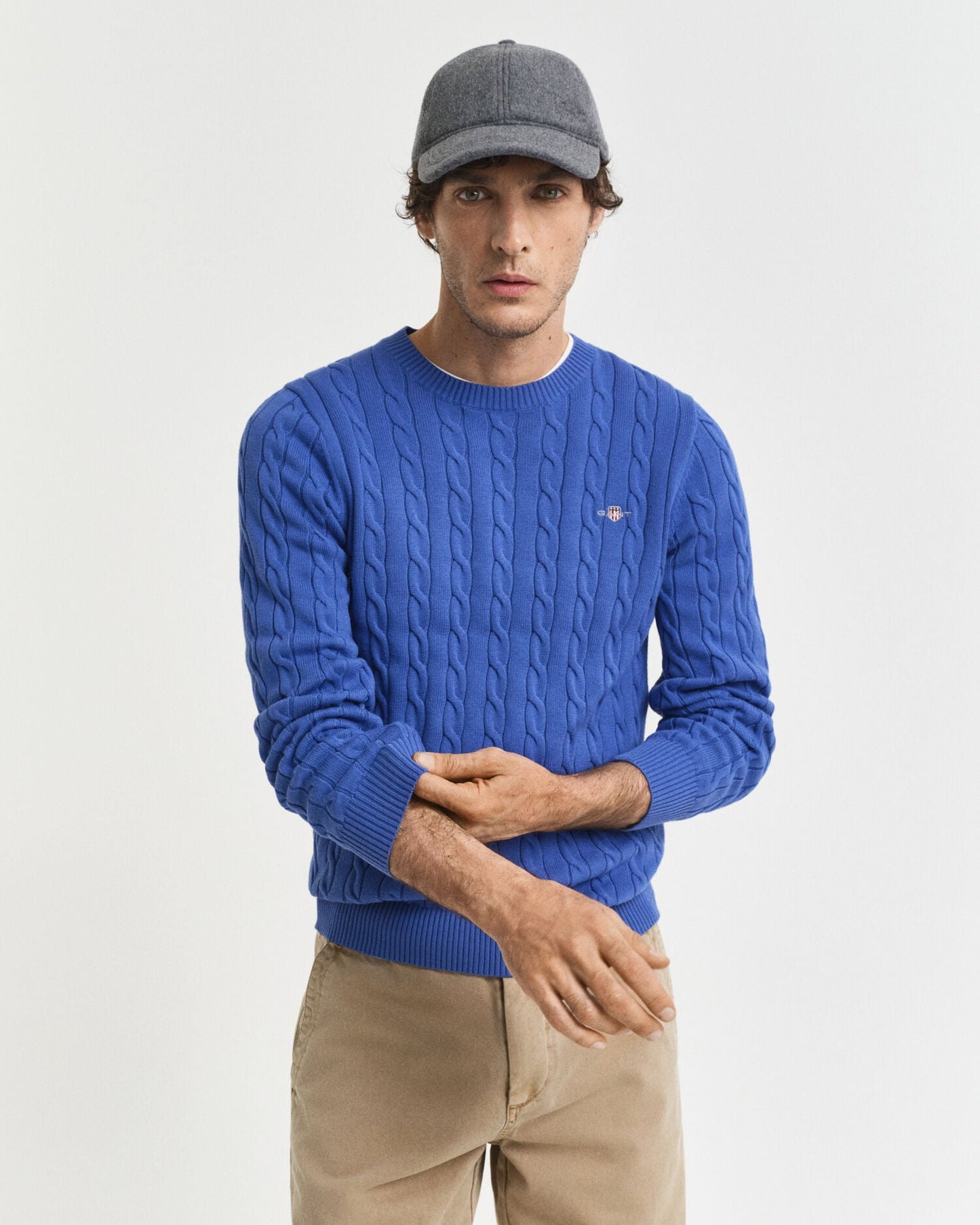 Pull ras du cou en maille torsadée de coton
