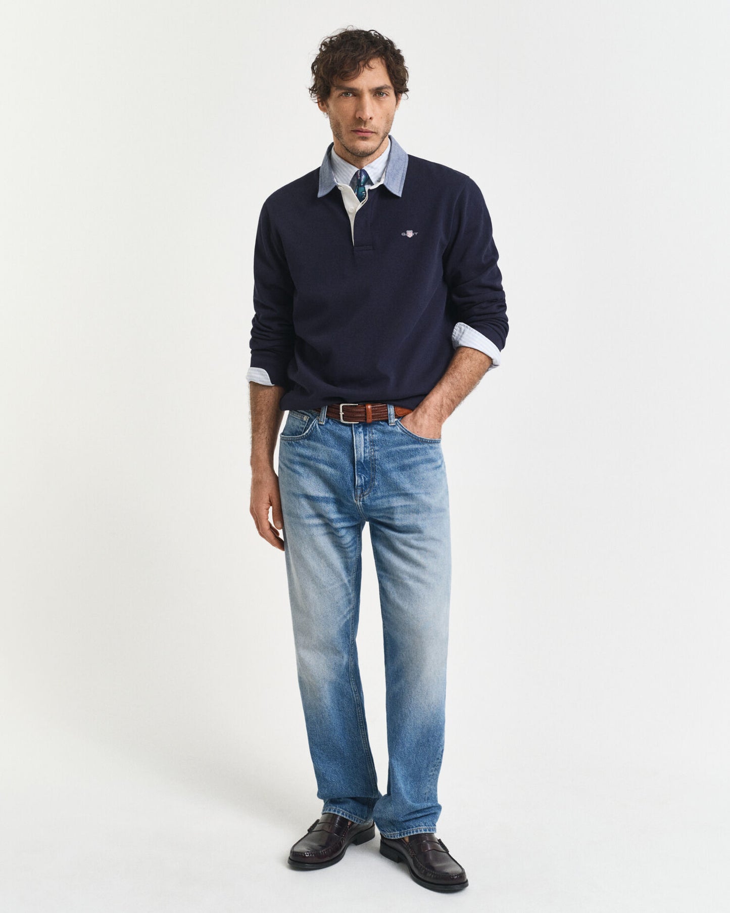Rugger lourd à col chambray