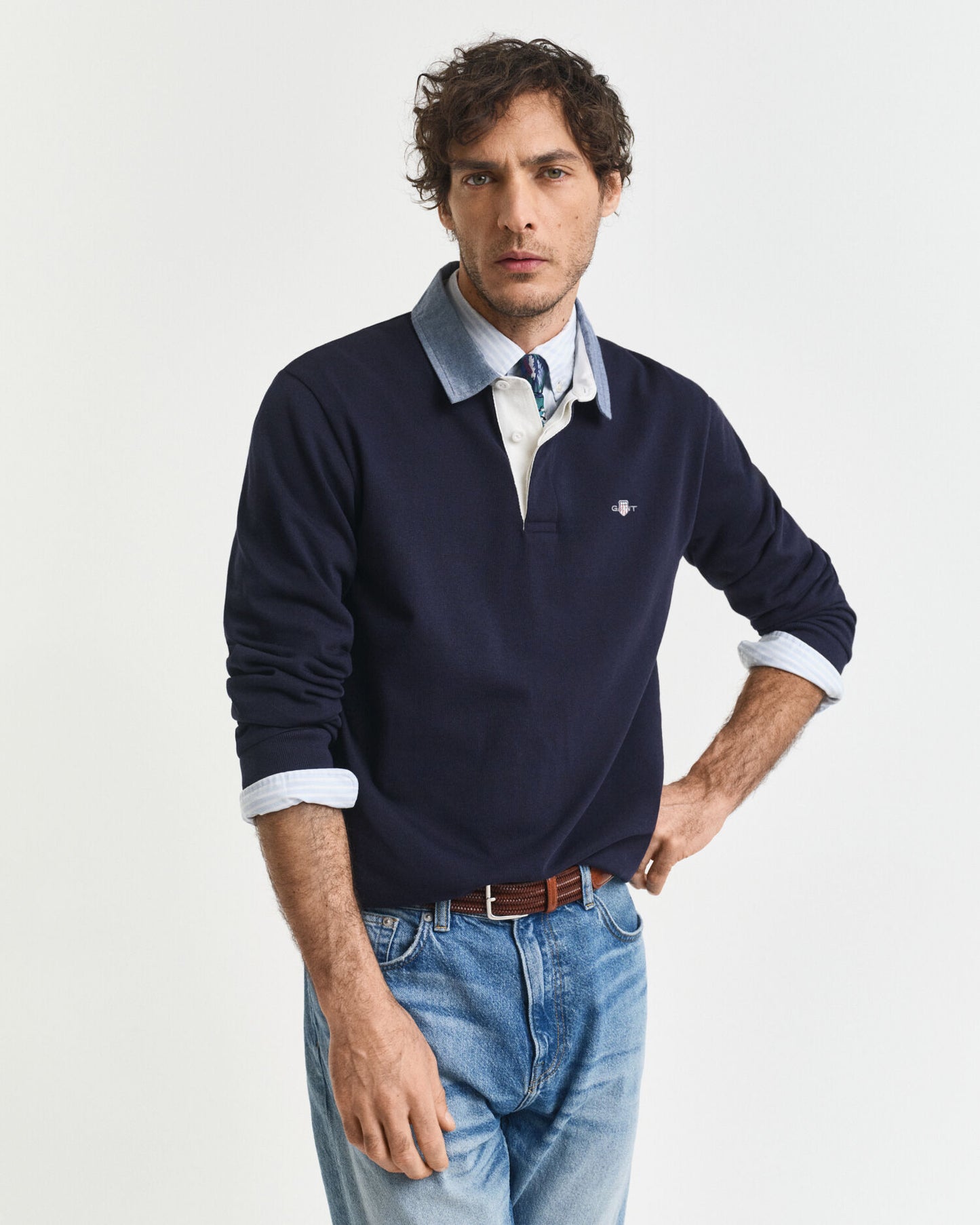 Rugger lourd à col chambray