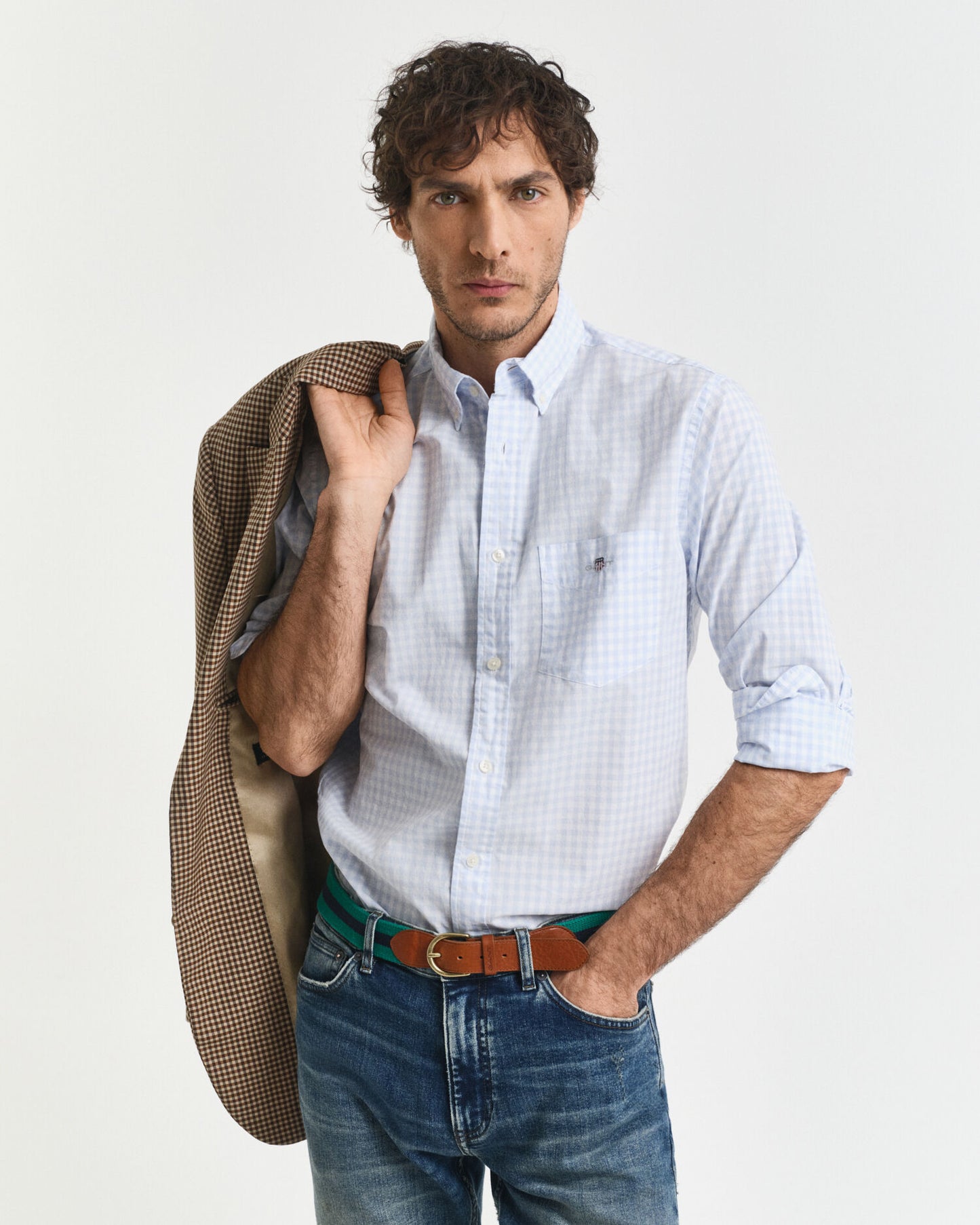 Chemise Classique en Popeline à Carreaux Coupe Droite