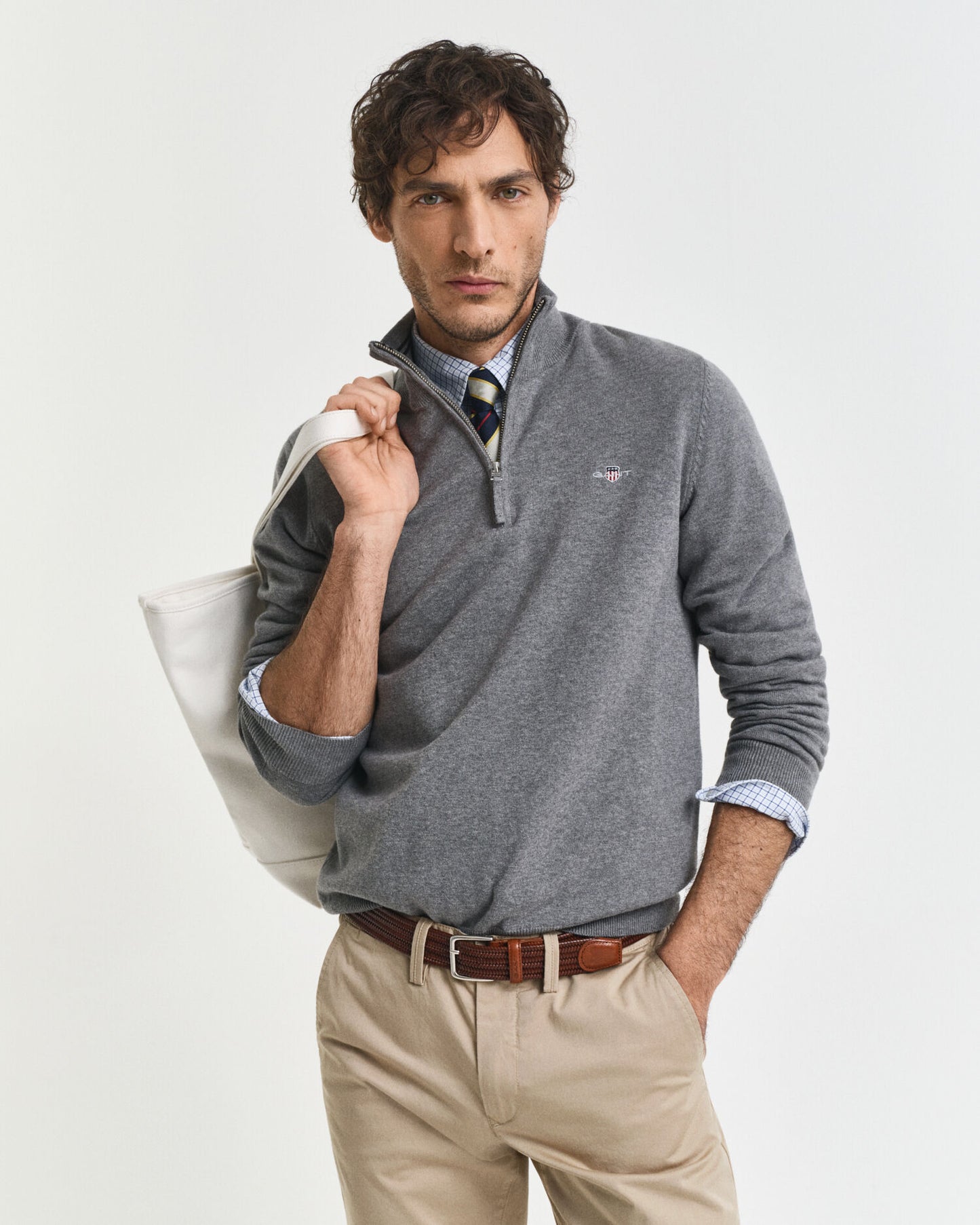 Pull classique en coton, demi-zip